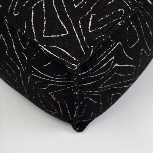 Ottoman pouf, fabric, minimalist print, black and white color