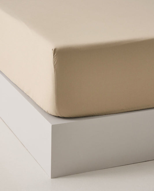 COTTON fitted sheet 200 threads Beige