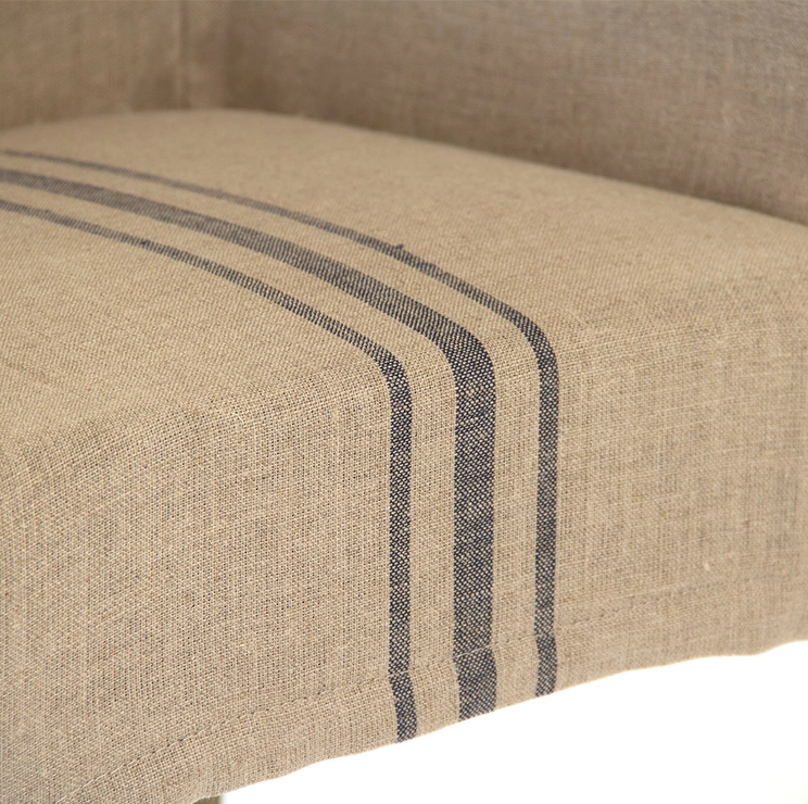 Avignon armchair, one seater, upholstered in natural linen with blue stripes