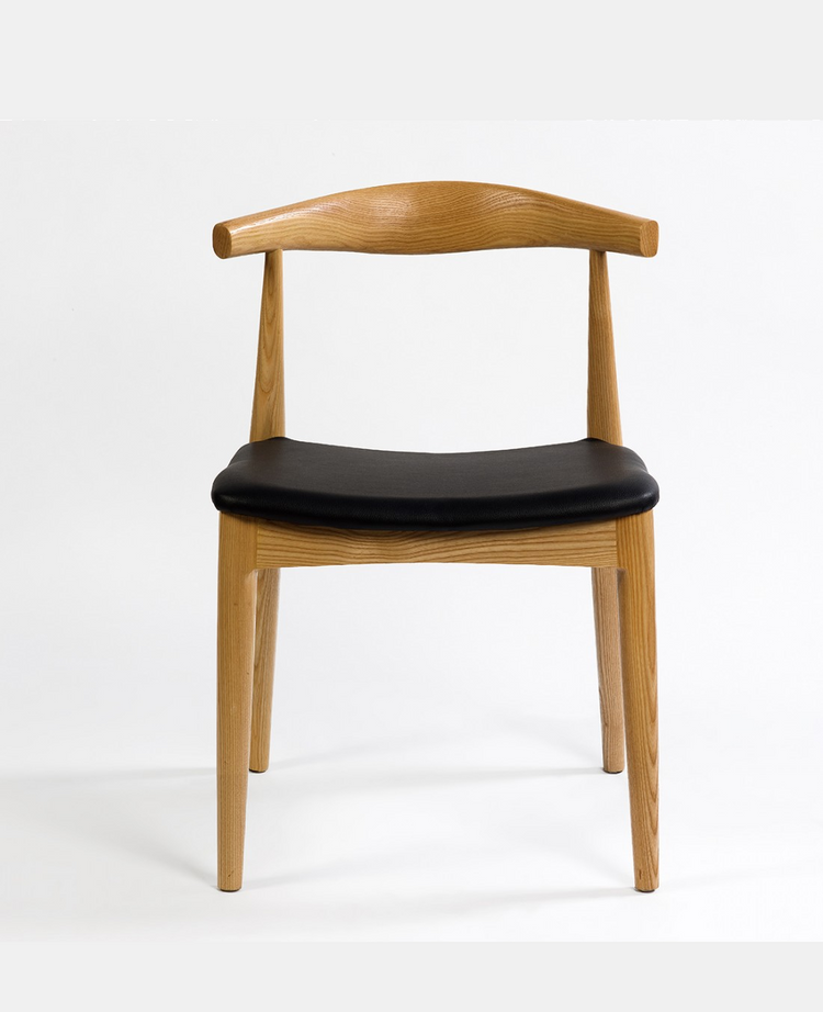 Silla MARION, en madera de haya natural y asiento de polipiel negro