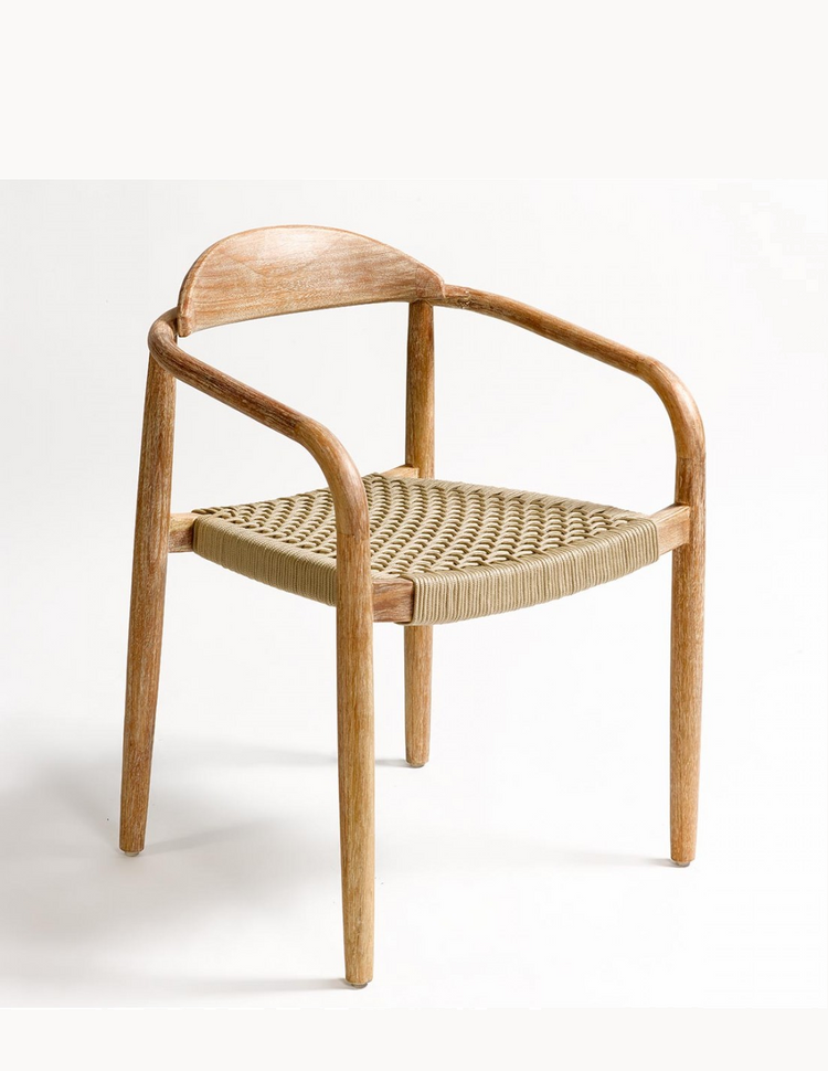 Silla AMAYA, madera de eucalipto natural y asiento de cuerda color natural