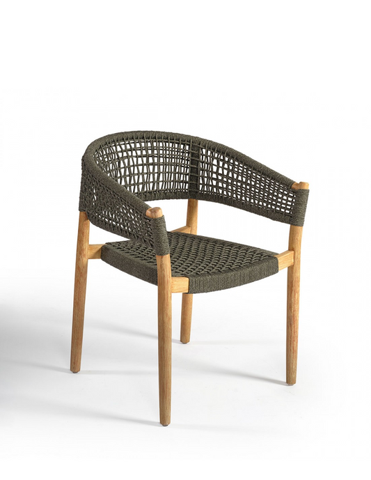 Silla IBIZA, en madera de eucalipto con respaldo y asiento en cuerda de color gris oscuro