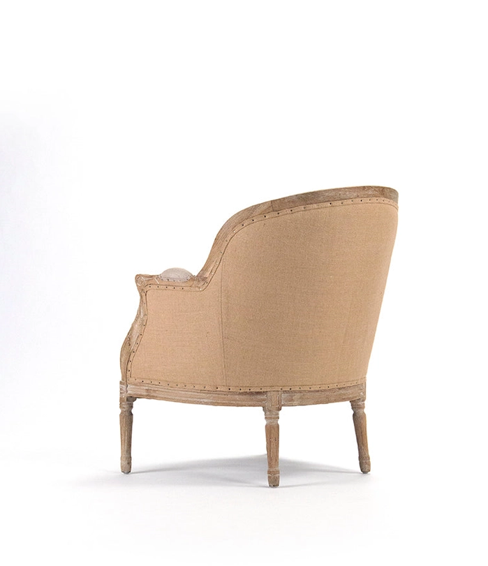 Roland Club armchair, one-seater, upholstered in natural polyester cotton with brown and beige stripes
