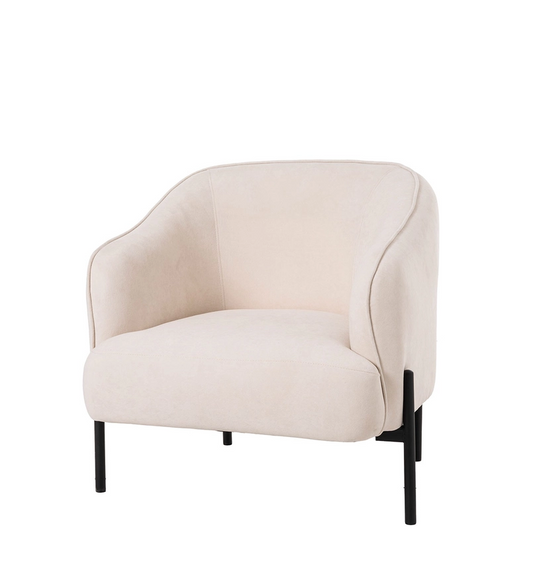Matsson armchair, in off-white velvet, black metal leg