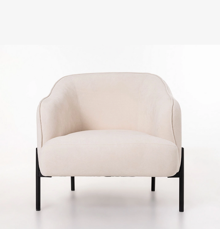 Matsson armchair, in off-white velvet, black metal leg