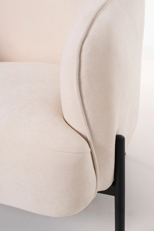 Matsson armchair, in off-white velvet, black metal leg