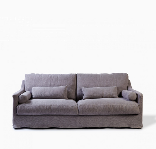 Ramm sofa, 2 seater upholstered in grey linen, 180 cm
