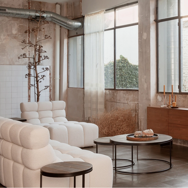 Luigi sofa, corner module, upholstered in off-white sheepskin, 95x95