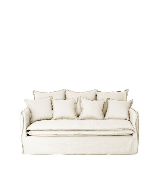 Delphine sofa, 2 seats, removable cover in natural raw linen, 182cm