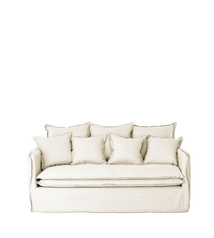 Delphine sofa, 2 seats, removable cover in natural raw linen, 182cm