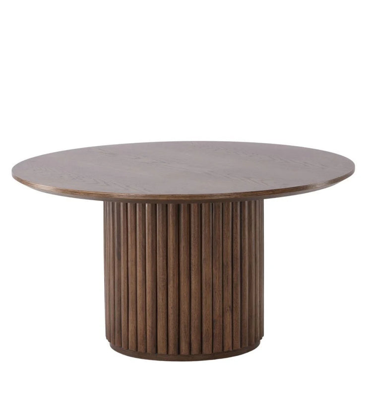 Mesa redonda auxiliar de salón DALLAS en roble color nogal oscuro