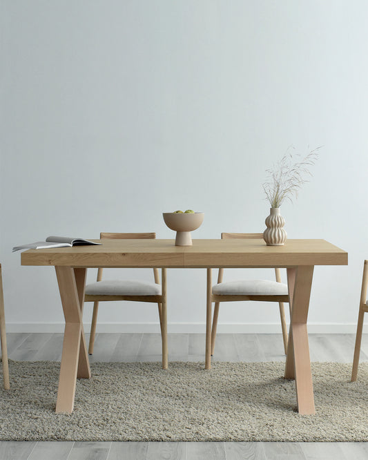 Mesa de comedor LEVA fija de madera maciza de roble natural