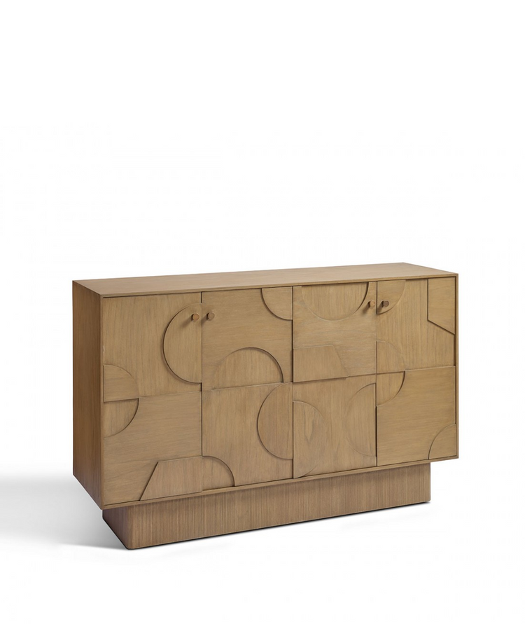 Aparador CLEMENCE de madera natural 4 puertas con relieve