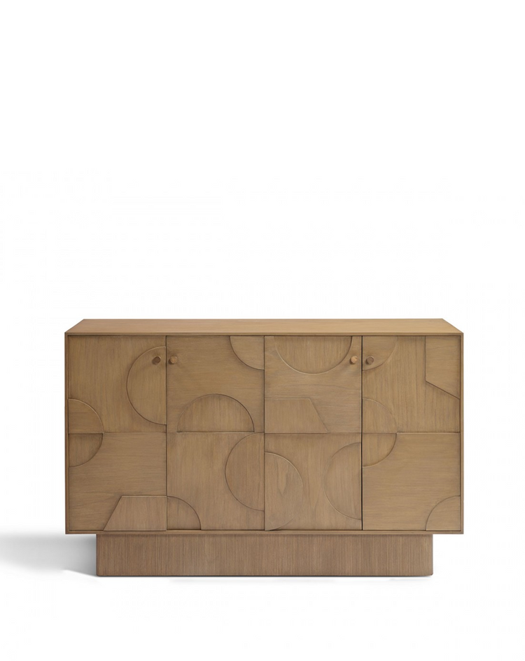 Aparador CLEMENCE de madera natural 4 puertas con relieve