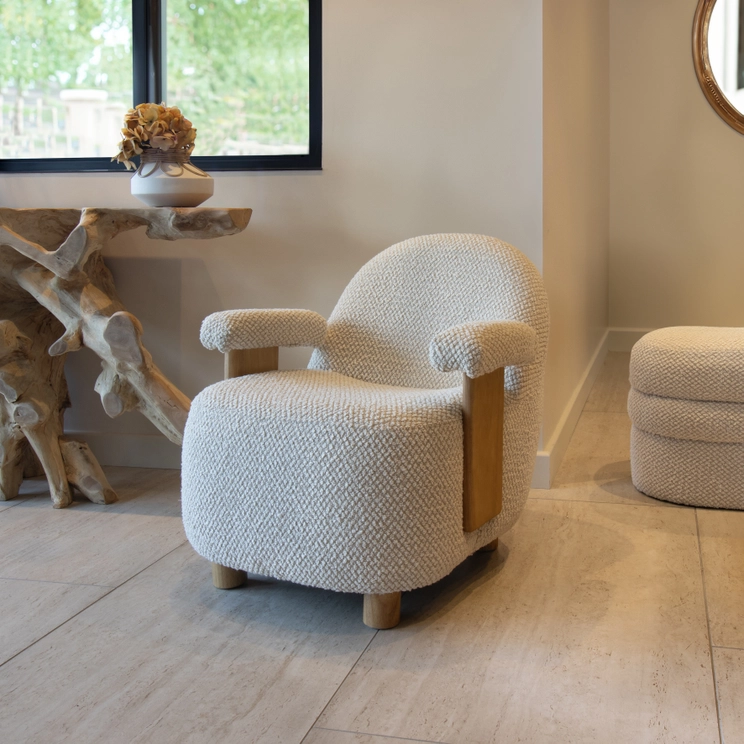 SILLÓN BOUCLETTE BEIGE CON ESTRUCTURA DE MADERA 72X75X73,5 ULYSSE