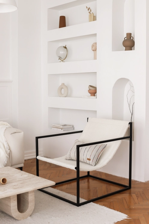 Silla moderna Lounge BERNIE sling accent de acero, diseño minimalista BLANCO