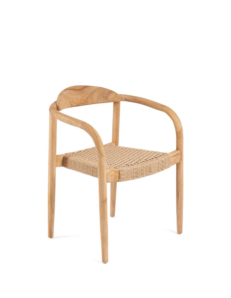 Silla AMAYA, en madera de teka natural con asiento de cuerda color natural