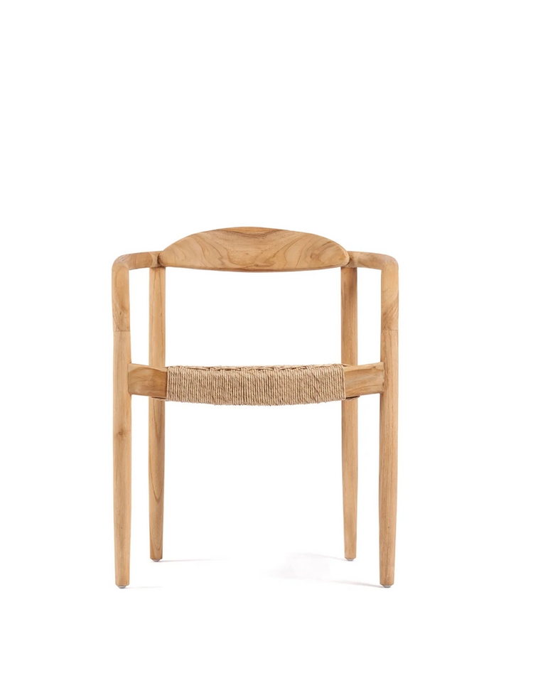 Silla AMAYA, en madera de teka natural con asiento de cuerda color natural