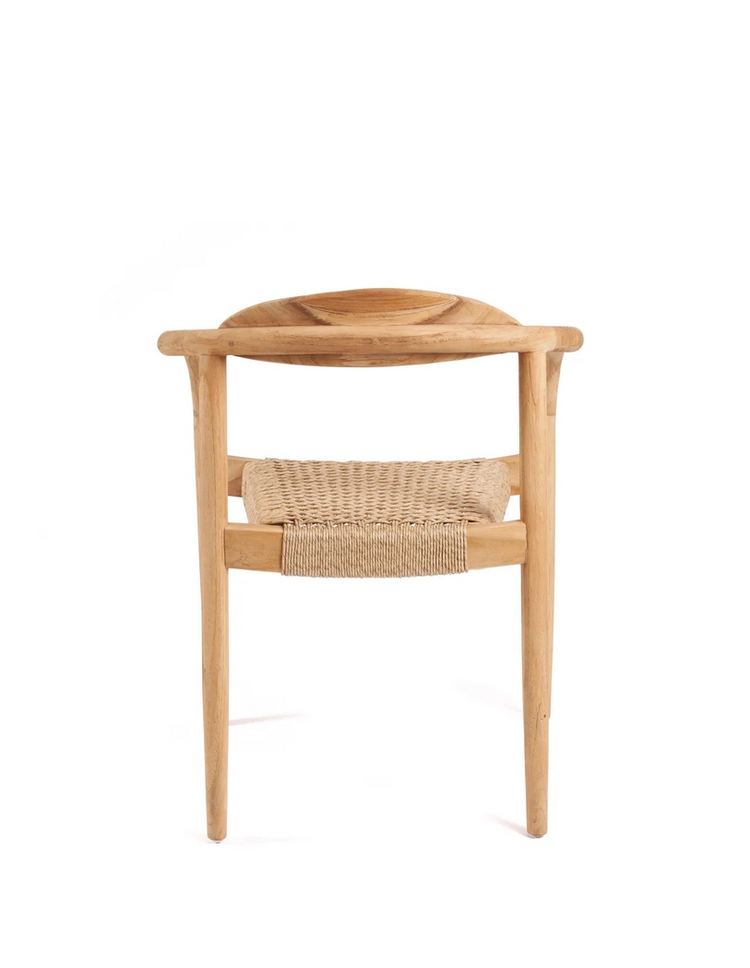 Silla AMAYA, en madera de teka natural con asiento de cuerda color natural