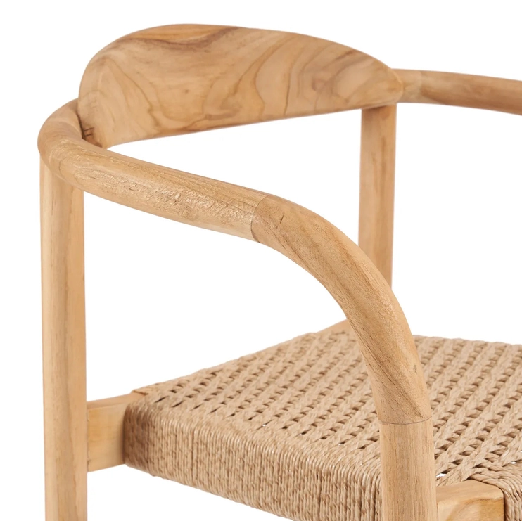 Silla AMAYA, en madera de teka natural con asiento de cuerda color natural