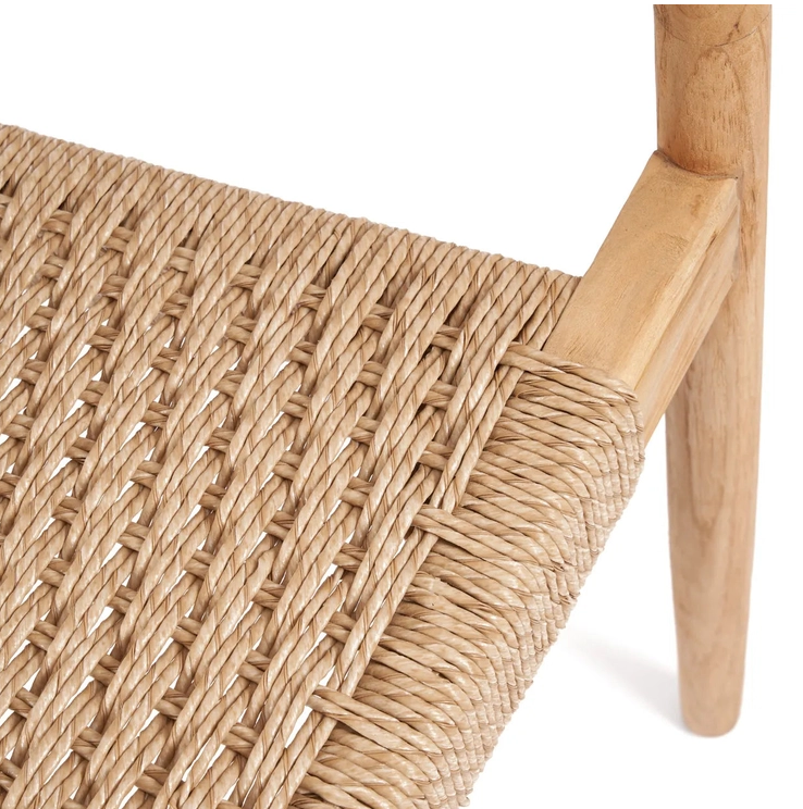 Silla AMAYA, en madera de teka natural con asiento de cuerda color natural